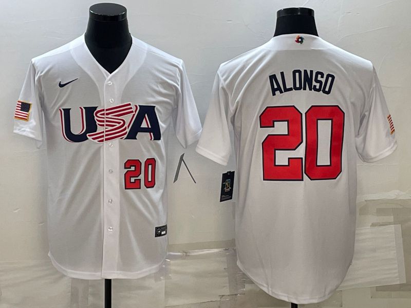 Men 2023 World Cub USA #20 Alonso White Nike MLB Jersey4